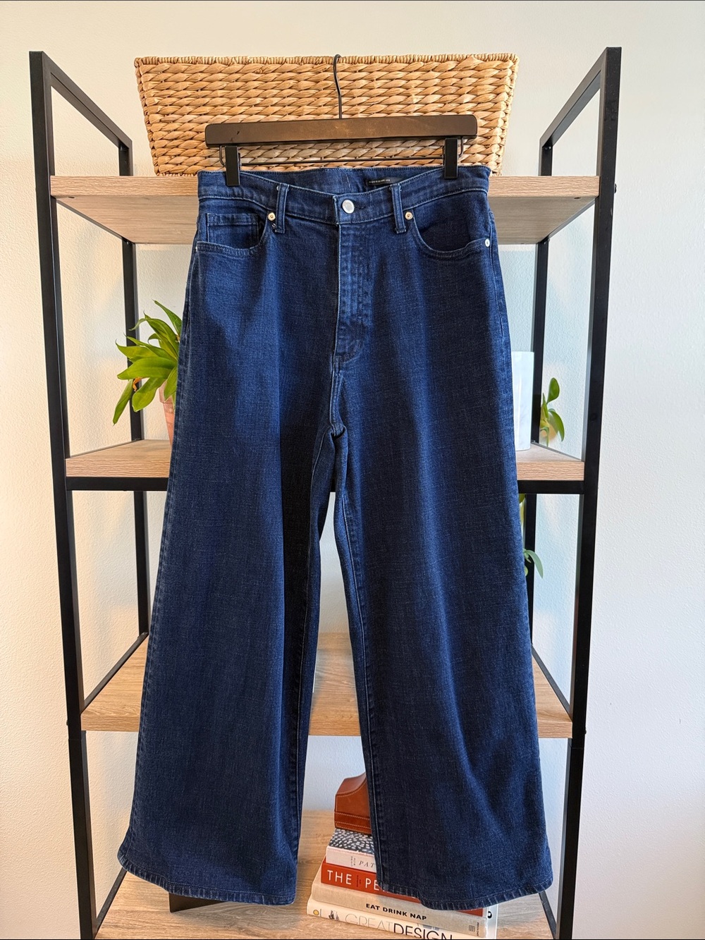 Banana Republic High-Rise Wide Leg Dark Wash Ankle Jeans, 31